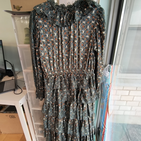 Ullaa Johnson Odile raffled Floral broderie anglaise cotton Poplin midi dressSz8 - Picture 7 of 12